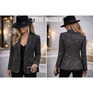 Steve Madden Aya Rhinestone Studded Open Front Blazer – Black size Small